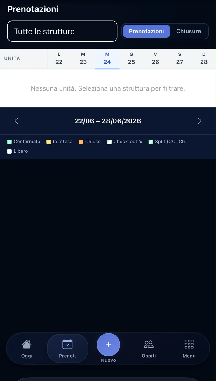 Calendario prenotazioni mobile